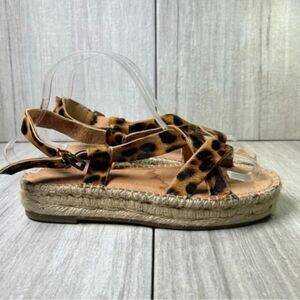 Madewell The Malia Espadrille Sandal Leopard Calf Hair Strap Womens Size 7.5